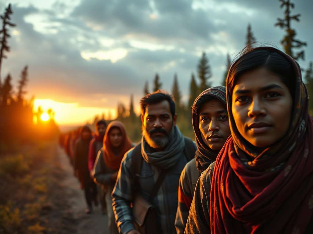 1cd3c create a realistic image of indian migrants crossing into the