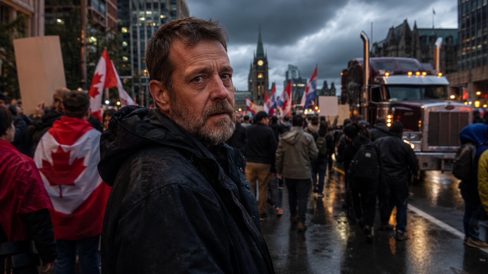 Canada's immigration crisis captured in a dramatic, realistic street scene showing the visible transformation of Canadian neighbourhoods and public safety challenges under current policies